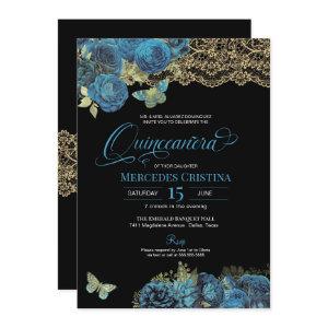 Light Blue Roses and Lace Butterfly Quinceañera