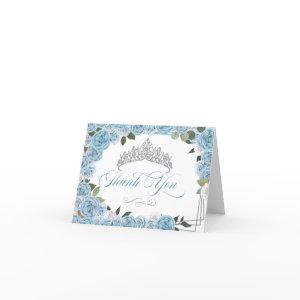 Light Blue Roses Princess Tiara Thank You Card