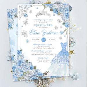 Light Blue Silver Snowflake Winter Quinceanera