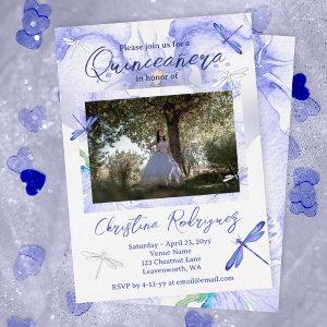 Light Blue, Silver Watercolor Orchid Quinceanera Foil