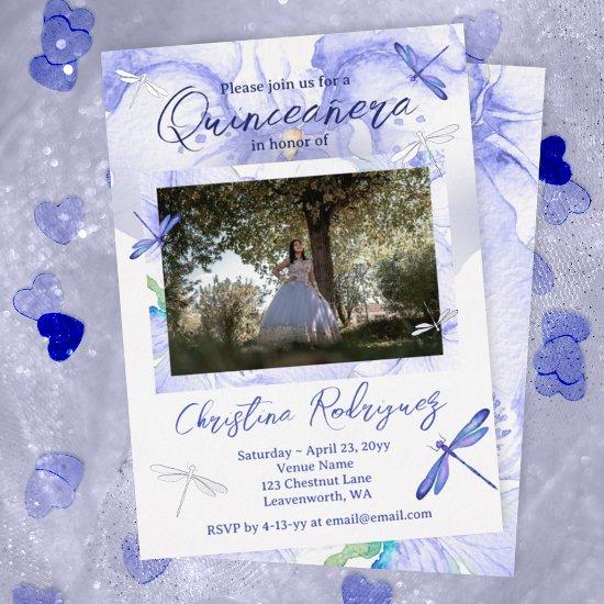 Light Blue, Silver Watercolor Orchid Quinceanera Foil