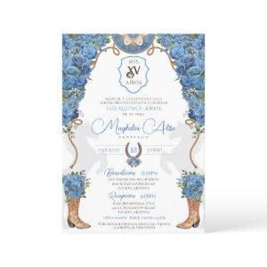 Light Blue Sky Floral Western Charro Quinceañera