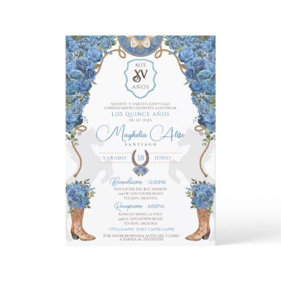 Light Blue Sky Floral Western Charro Quinceañera