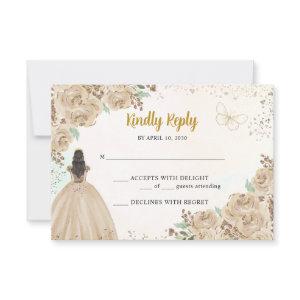 Light Gold Copper Floral Princess Quinceañera RSVP Card