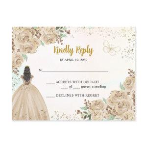 Light Gold Copper Floral Princess Quinceañera RSVP Postcard