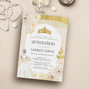Light Gold Floral Princess Birthday Quinceanera