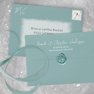 Light Green White Pre-addressed Monogram Wedding Envelope