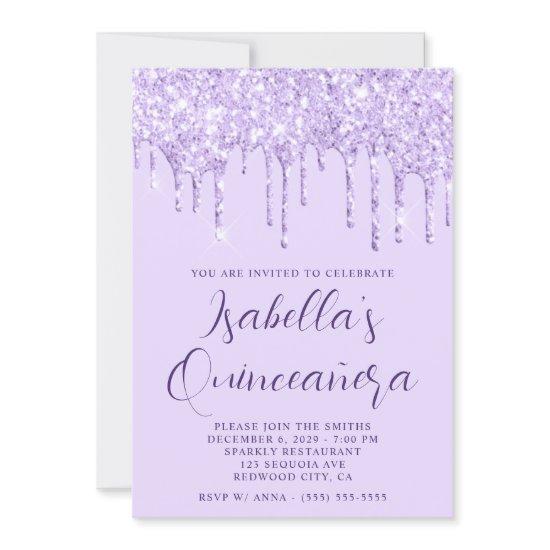 Light Lavender Glitter Drips Quinceañera