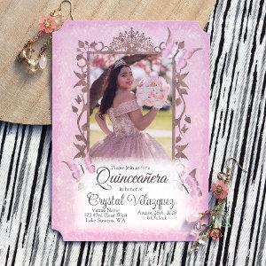 Light Pink Beige Butterflies, Ornate Quinceanera