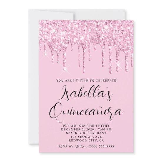 Light Pink Glitter Drips Quinceañera