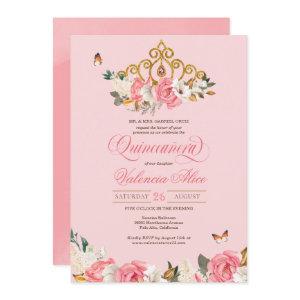 Light Pink Rose Butterflies Quinceanera Gold Tiara