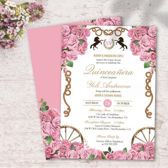 Light Pink Rose Floral Western Charra Quinceanera