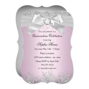 Light Pink Silver Jewel Bow Snowflake Quinceanera