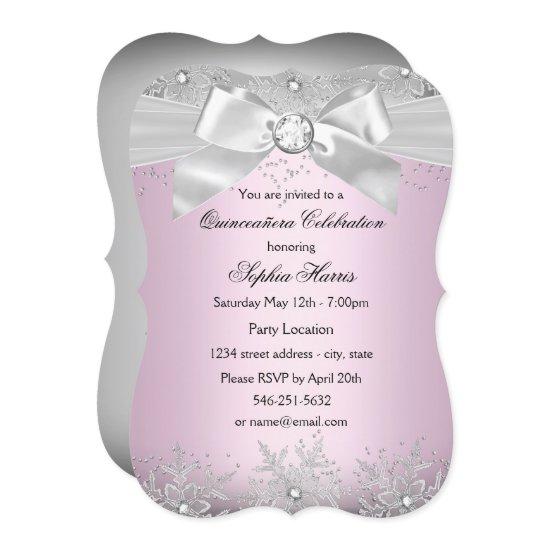 Light Pink Silver Jewel Bow Snowflake Quinceanera