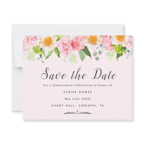 Light Pink Spring Quinceañera Save the Date Card