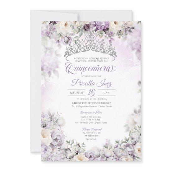 Light Purple Elegant Watercolor Floral Quinceañera