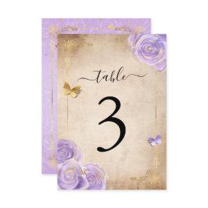 Light Purple Gold Rose Wedding Table Number Cards