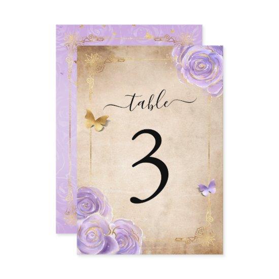 Light Purple Gold Rose Wedding Table Number Cards