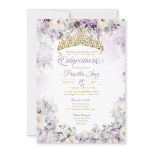 Light Purple & Gold Watercolor Floral Quinceañera