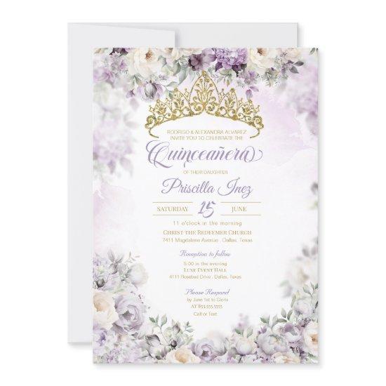 Light Purple & Gold Watercolor Floral Quinceañera