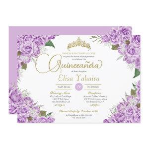 Light Purple Rose Floral Gold Tiara Quinceanera