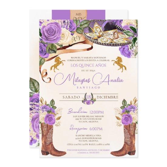 Light Purple Roses Western Charro Quinceañera