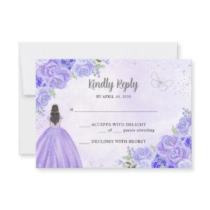 Light Purple Silver Floral Princess Quinceañera RSVP Card