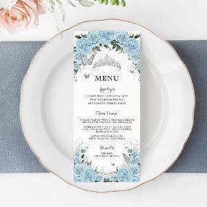 Light Sky Blue Floral Butterflies Quinceañera Menu