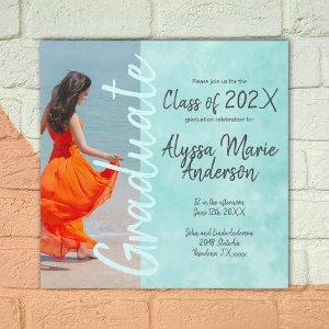 Light Turquoise Script Graduation Party Photo Advice Card