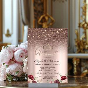 Lights,Burgundy Glitter, Rose Gold Quinceañera