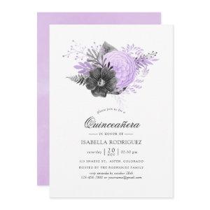 Lilac and Charcoal Watercolor Floral Quinceañera