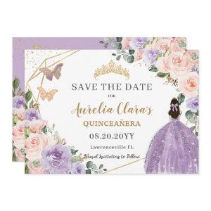 Lilac Blush Floral Gold Quinceanera Sweet Sixteen Save The Date