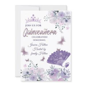 Lilac Butterfly floral hand fan tiara Quinceañera