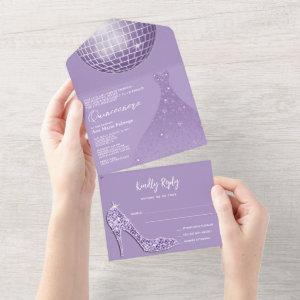 Lilac Disco Ball, Stiletto & Ball Gown Quinceañera All In One