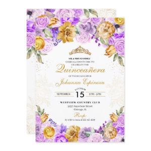 Lilac & Gold Floral Glitter Tiara Quinceanera