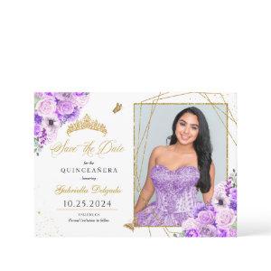 Lilac & Gold Photo Card Quinceañera Save The Date
