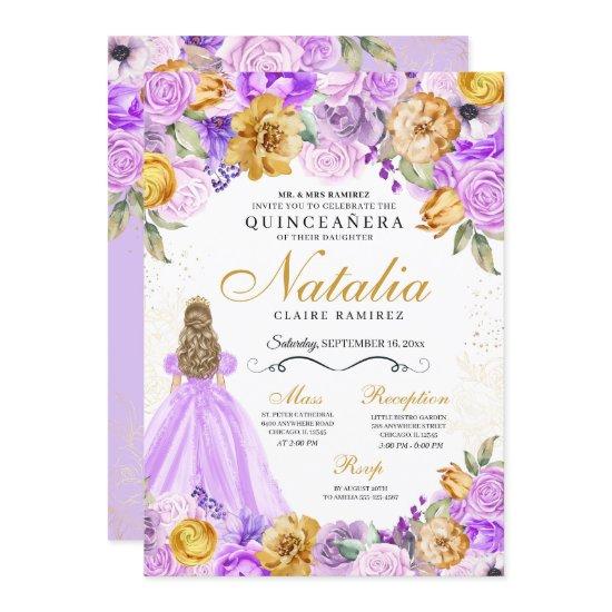 Lilac Gold Princess Glitter Tiara Quinceanera