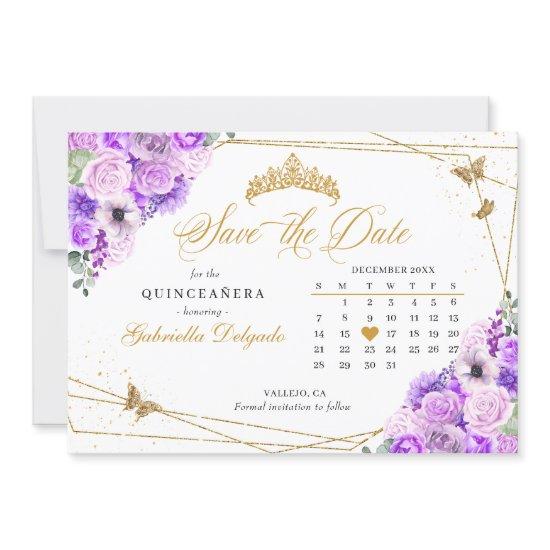 Lilac & Gold Quinceañera Save The Date