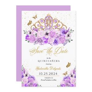 Lilac & Gold Tiara Save The Date Quinceañera
