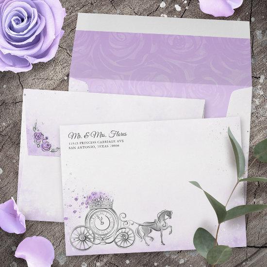 Lilac Lavender and Silver Carriage Return Address Envelope
