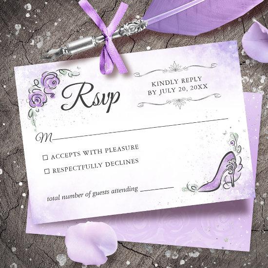 Lilac Lavender and Silver Princess Elegant Wedding RSVP Card