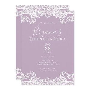 Lilac Mauve & White Lace Elegant Quinceañera
