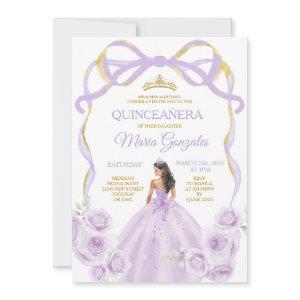 Lilac Purple Bow Princess Gold Crown Quinceañera