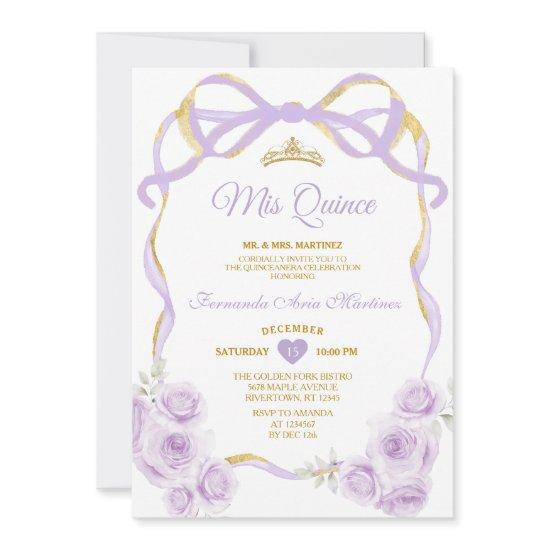 Lilac Purple Floral Bow Gold Ribbon Mis Quince