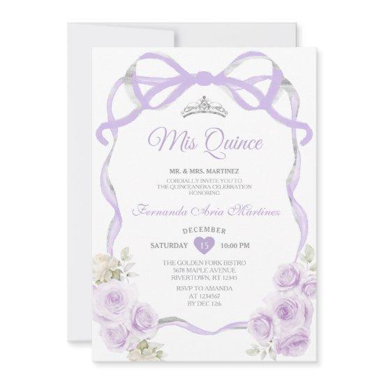 Lilac Purple Floral Bow Ribbon Silver Mis Quince