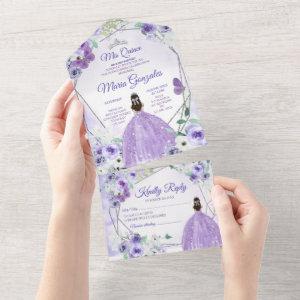 Lilac Purple Floral Princess Quinceañera All In One