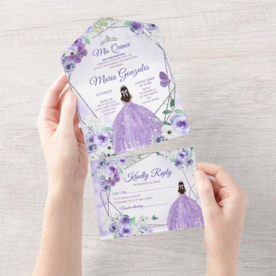 Lilac Purple Floral Princess Quinceañera All In One