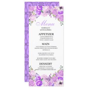 Lilac Purple Floral Quinceanera Menu