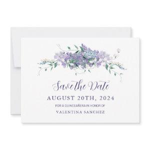 Lilac Purple Floral Quinceanera Save The Date