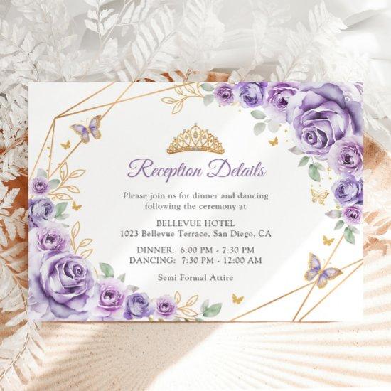 Lilac Purple Gold Floral Quinceanera  Details Enclosure Card